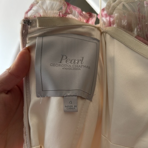 Marchesa Pearl Georgina Chapman strapless Tulle Tiered floral Gown - Picture 9 of 10